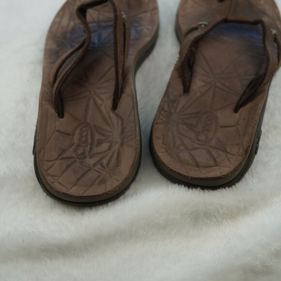 Chaco Brown Leather Flip‎ Flops Sandals Women 6 Outdoor Comfort - Picture 2 of 7